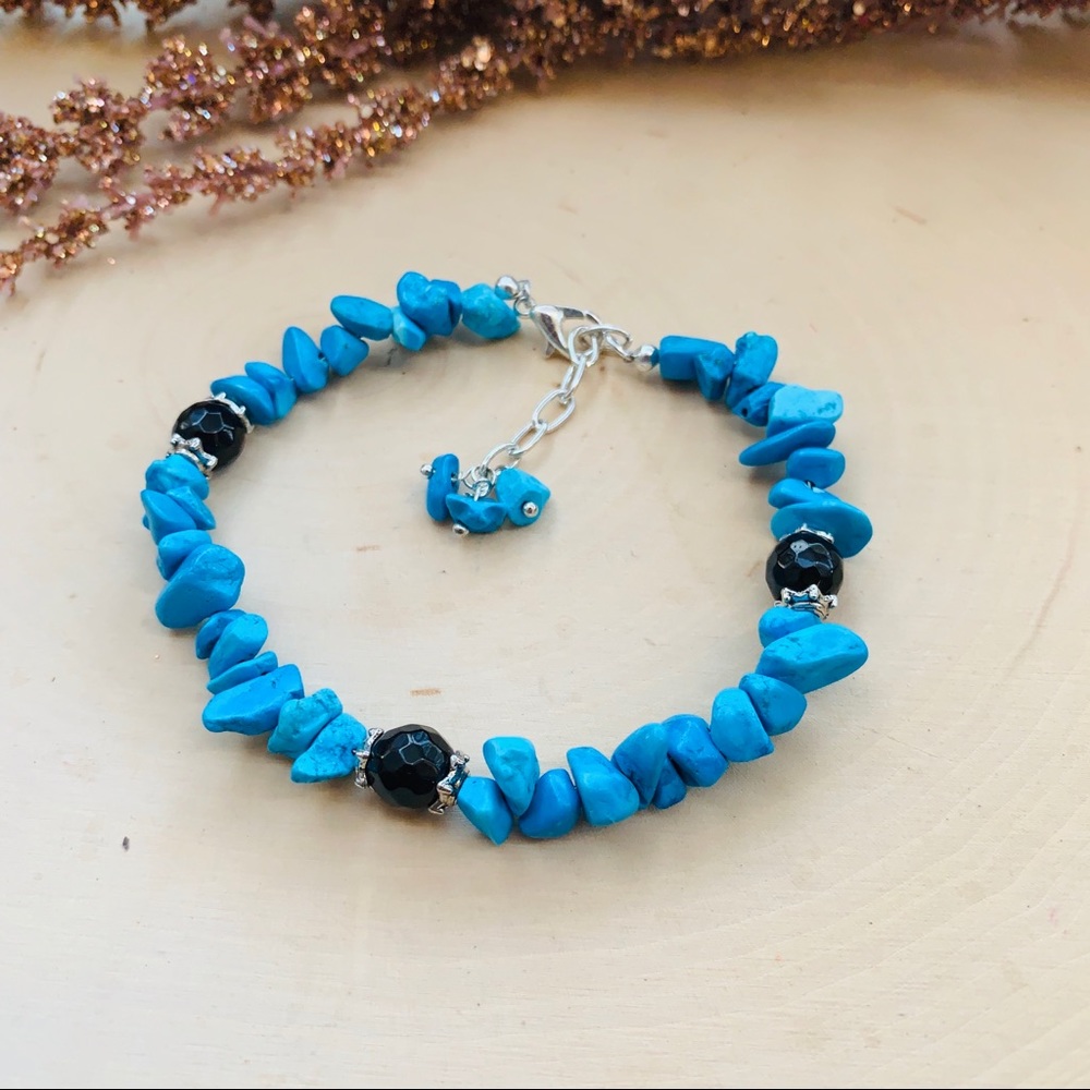 Blue Turquoise and Black Agate Bracelet